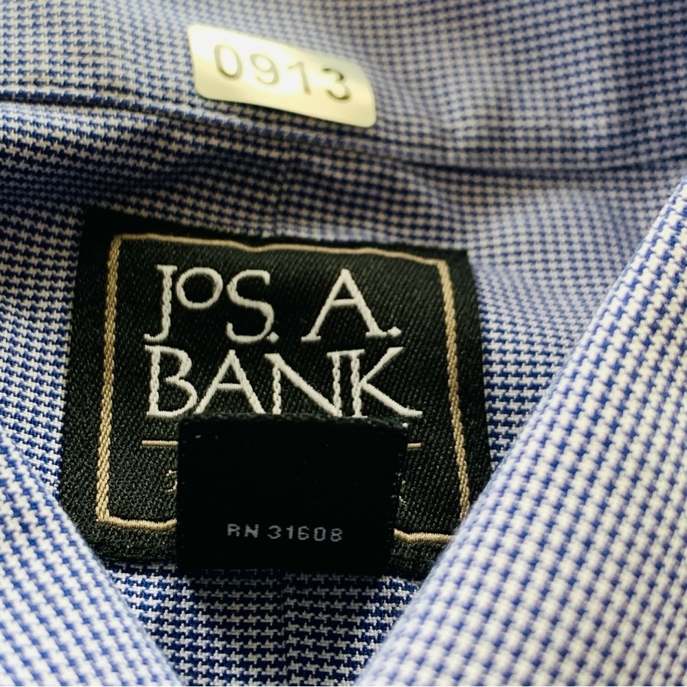 Jos.A.Bank Traveler Slim Fit Dress Shirt Mens long Sleeve Houndstooth Blue 16-34 - Picture 4 of 15